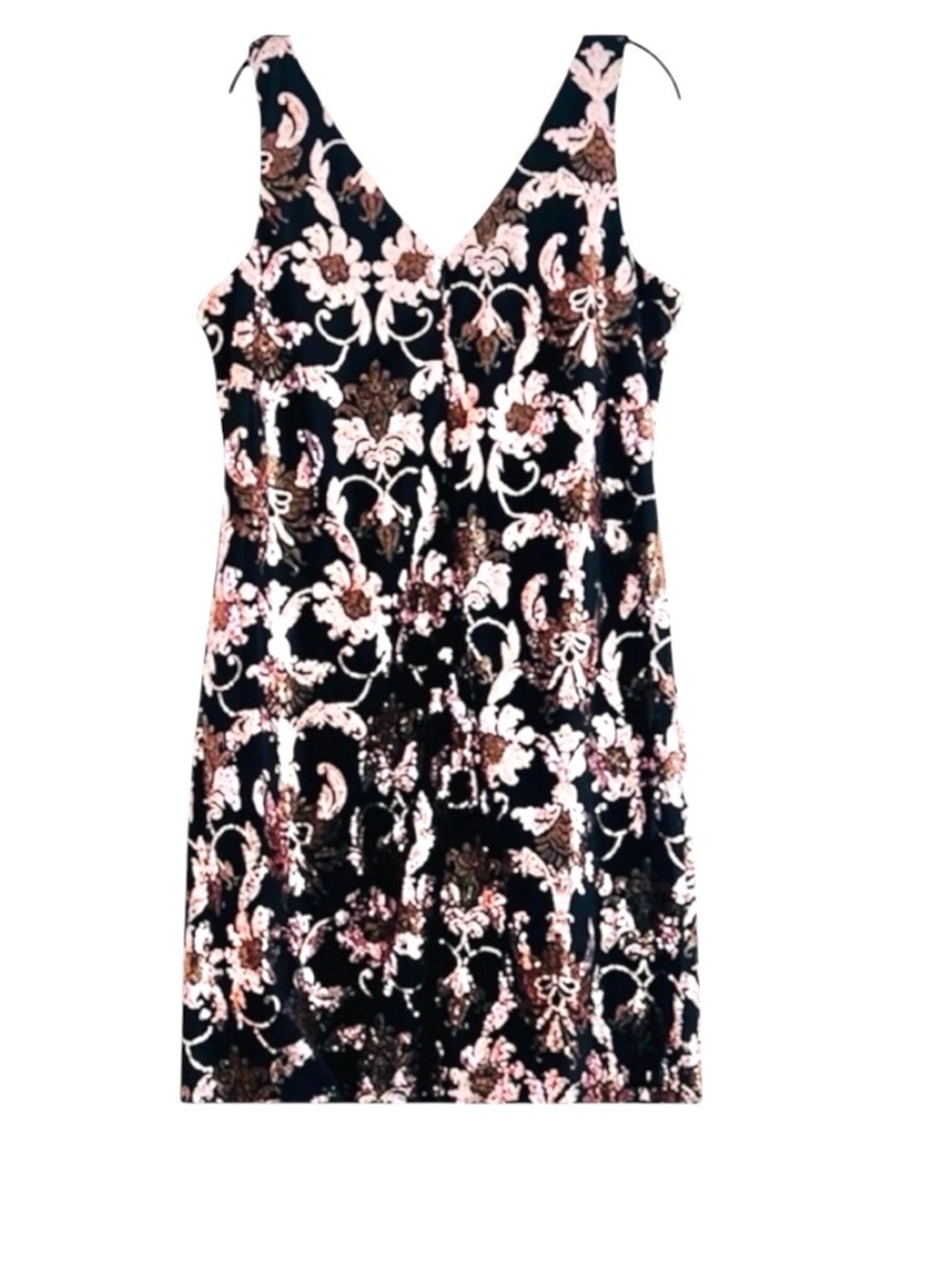 Avenue Rose Gold Sequin Damask Baroque Cocktail Dress Size 14 NWOT